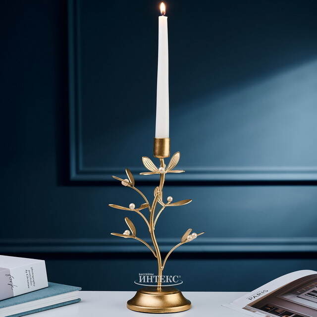 Металлический подсвечник для 1 свечи Веточка Омелы 26 см Goodwill (Гудвилл)