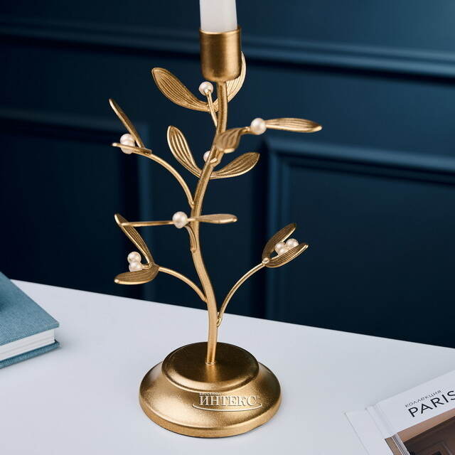 Металлический подсвечник для 1 свечи Веточка Омелы 26 см Goodwill (Гудвилл)