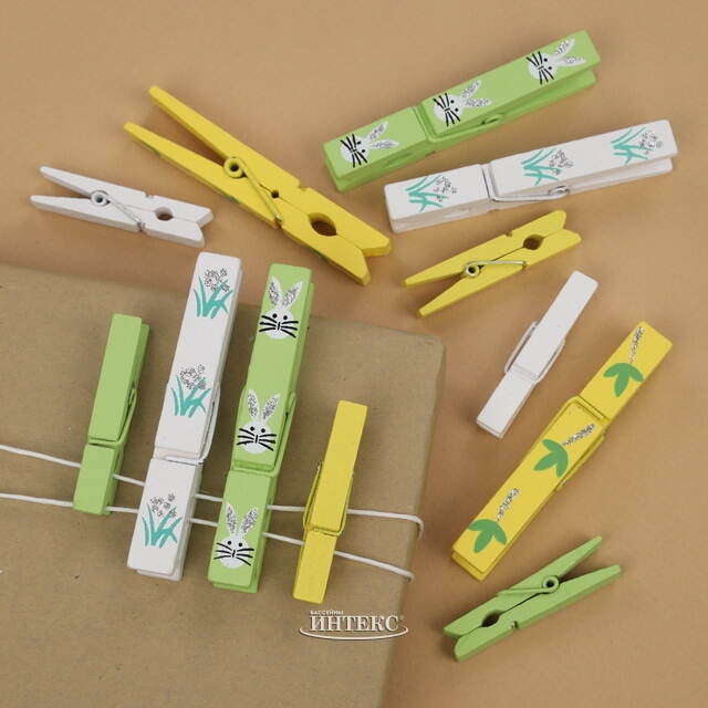 Декоративные прищепки Happy Easter желто-зеленые, 12 шт Koopman