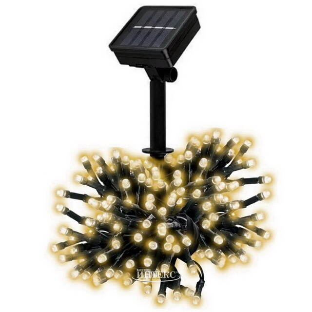 Гирлянда на солнечной батарее Solar 10 м, 100 теплых белых LED ламп, зеленый ПВХ, контроллер, IP44 Snowhouse (Сноухаус)