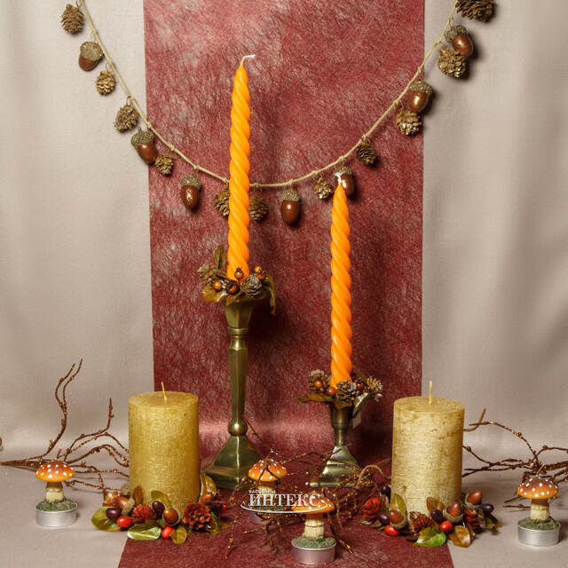 Свечи витые 24.5 см, 2 шт, оранжевые Омский Свечной