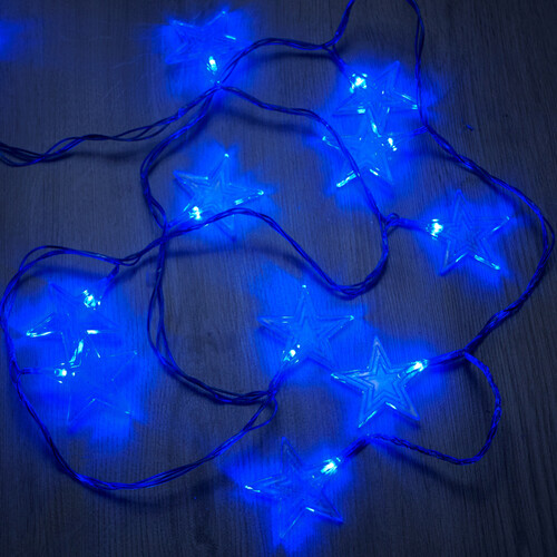 Светодиодная гирлянда Звезды 35 синих LED ламп 7 м, прозрачно-голубой ПВХ, контроллер, IP20 Snowmen
