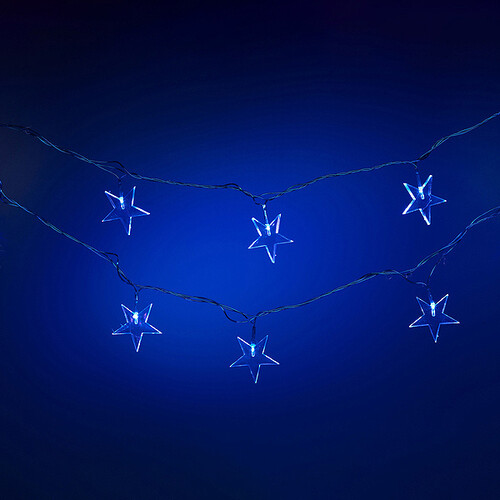 Светодиодная гирлянда Звезды 35 синих LED ламп 7 м, прозрачно-голубой ПВХ, контроллер, IP20 Snowmen