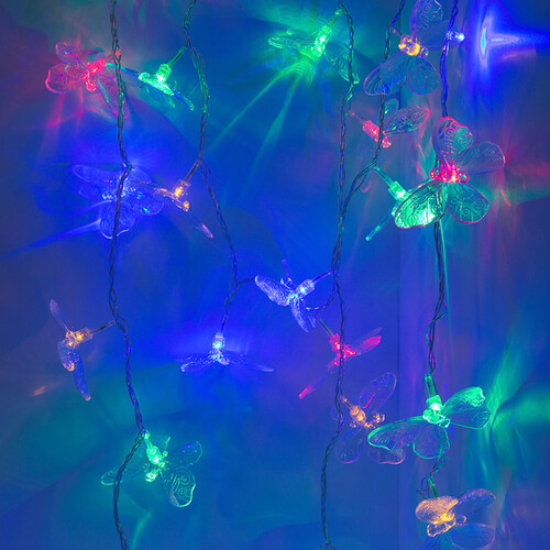 Светодиодная гирлянда Бабочки 50 разноцветных LED ламп 7.1 м, прозрачный ПВХ, контроллер, IP20 Snowmen