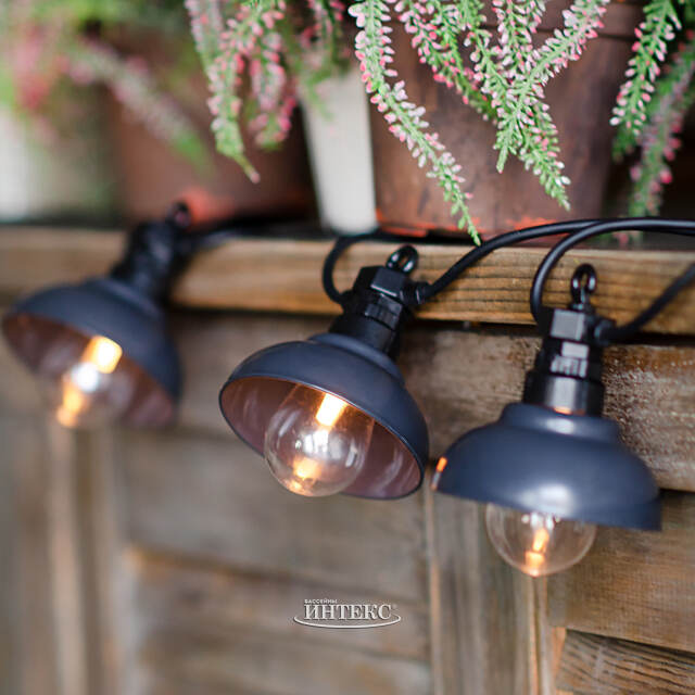 Гирлянда из лампочек Retro Party Lights 5 м, 10 ламп, экстра теплые LED, черный ПВХ, соединяемая, IP44 Winter Deco