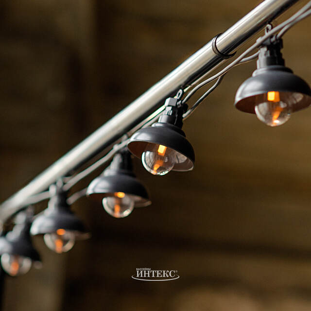 Гирлянда из лампочек Retro Party Lights 5 м, 10 ламп, экстра теплые LED, черный ПВХ, соединяемая, IP44 Winter Deco