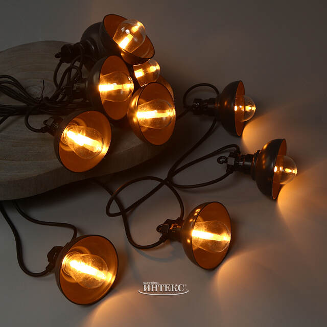 Гирлянда из лампочек Retro Party Lights 5 м, 10 ламп, экстра теплые LED, черный ПВХ, соединяемая, IP44 Winter Deco