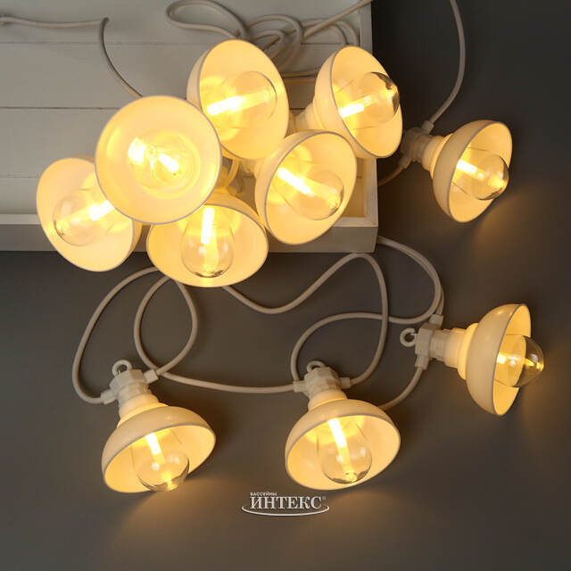 Гирлянда из лампочек Retro Party Lights 5 м, 10 ламп, теплые белые LED, белый ПВХ, соединяемая, IP44 Winter Deco