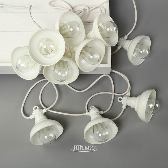 Гирлянда из лампочек Retro Party Lights 5 м, 10 ламп, теплые белые LED, белый ПВХ, соединяемая, IP44 Winter Deco