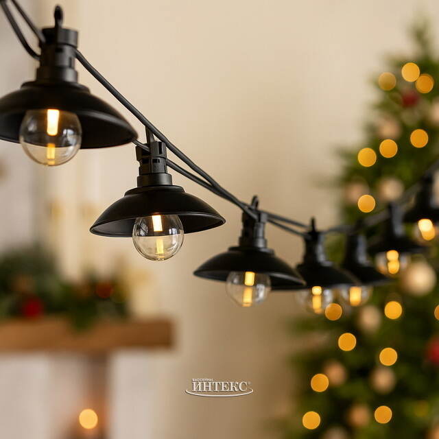 Гирлянда из лампочек Beach Party Lights 5 м, 10 ламп, экстра теплые LED, черный ПВХ, соединяемая, IP44 Winter Deco