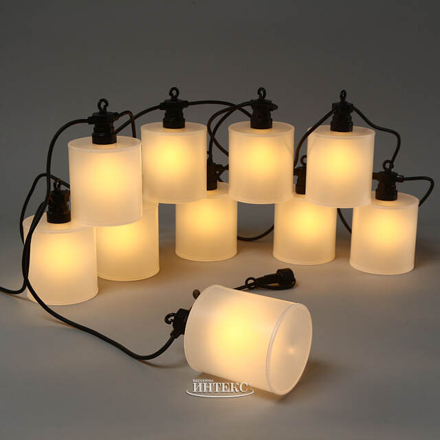 Гирлянда из лампочек Shafty Party Lights 5 м, 10 ламп, теплые белые LED, черный ПВХ, соединяемая, IP44 Winter Deco