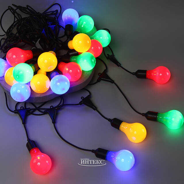 Гирлянда-бахрома из лампочек Big Party Lights 10 м, 20 ламп, разноцветные LED, черный ПВХ, соединяемая, IP44 Winter Deco