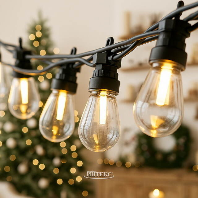 Гирлянда из лампочек Edison Party Lights 10 м, 20 ламп, теплые белые LED, черный ПВХ, соединяемая, IP44 Winter Deco