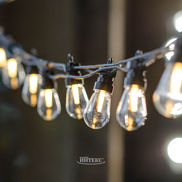 Гирлянда из лампочек Edison Party Lights 10 м, 20 ламп, теплые белые LED, черный ПВХ, соединяемая, IP44 Winter Deco