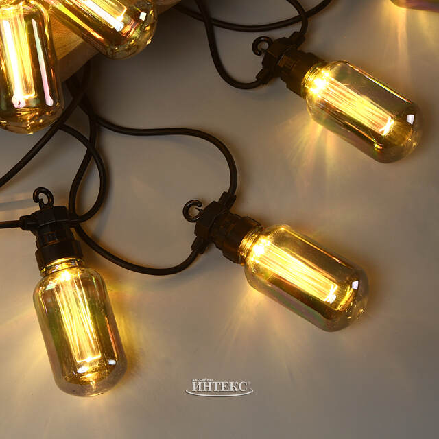 Гирлянда из лампочек Benzine Party Lights 10 м, 20 ламп, теплые белые LED, черный ПВХ, соединяемая, IP44 Winter Deco