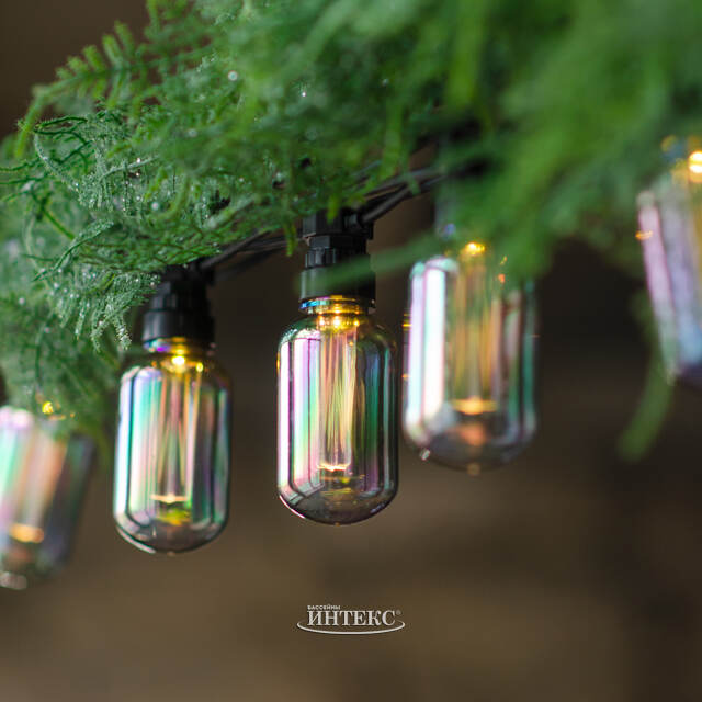 Гирлянда из лампочек Benzine Party Lights 10 м, 20 ламп, теплые белые LED, черный ПВХ, соединяемая, IP44 Winter Deco