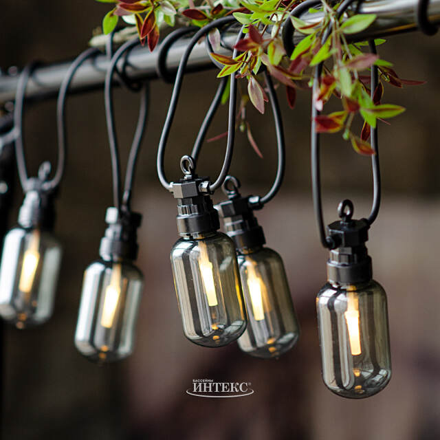 Гирлянда из лампочек Smoky Party Lights 10 м, 20 ламп, теплые белые LED, черный ПВХ, соединяемая, IP44 Winter Deco