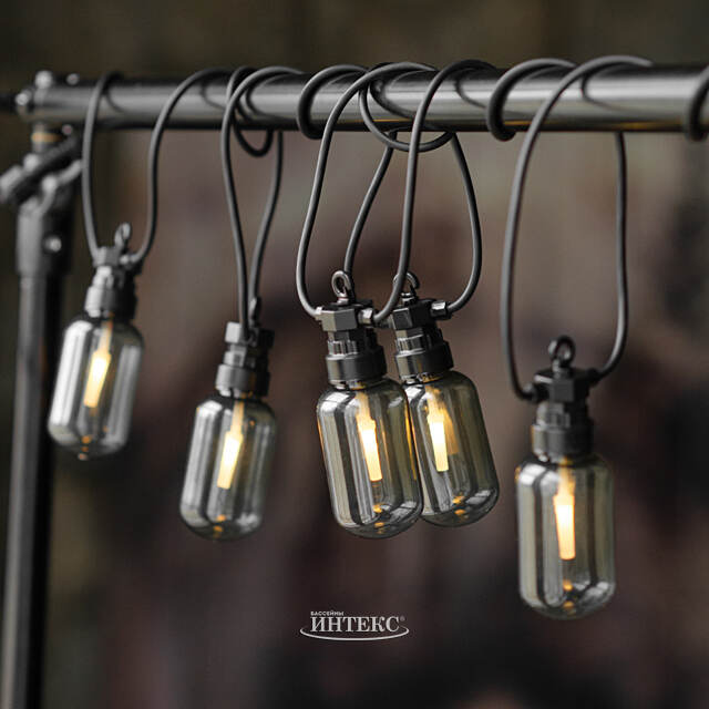 Гирлянда из лампочек Smoky Party Lights 10 м, 20 ламп, теплые белые LED, черный ПВХ, соединяемая, IP44 Winter Deco