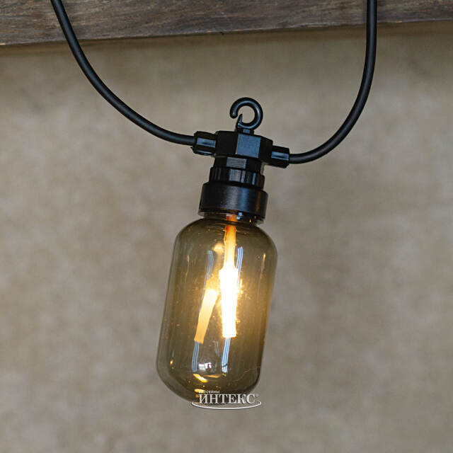 Гирлянда из лампочек Smoky Party Lights 10 м, 20 ламп, теплые белые LED, черный ПВХ, соединяемая, IP44 Winter Deco