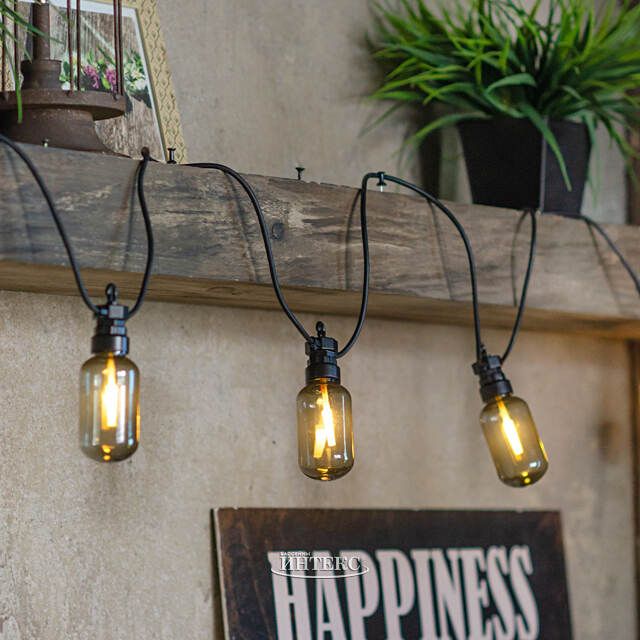 Гирлянда из лампочек Smoky Party Lights 10 м, 20 ламп, теплые белые LED, черный ПВХ, соединяемая, IP44 Winter Deco