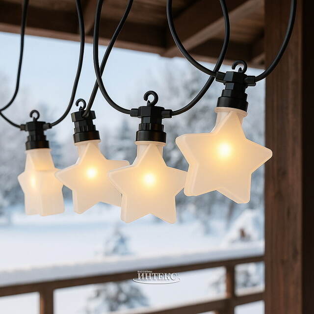 Гирлянда из лампочек Star Party Lights 10 м, 20 ламп, теплые белые LED, черный ПВХ, соединяемая, контроллер, IP44 Winter Deco