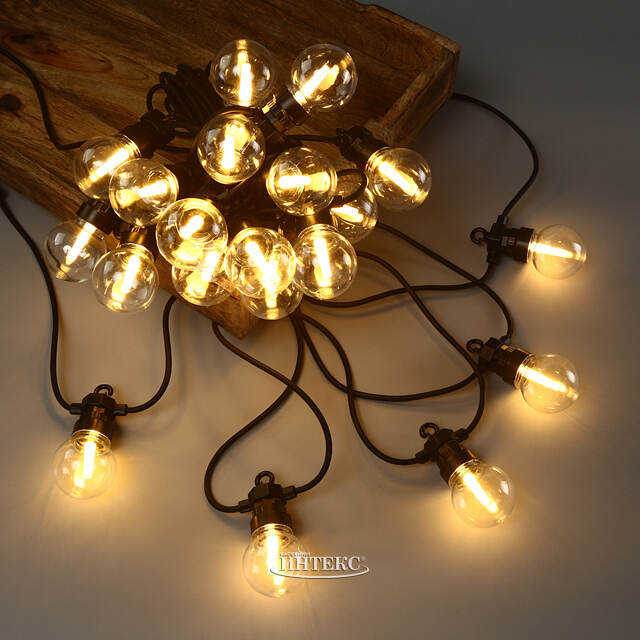 Гирлянда из лампочек Party Lights 10 м, 20 ламп, теплые белые LED, черный ПВХ, соединяемая, контроллер, IP44 Winter Deco
