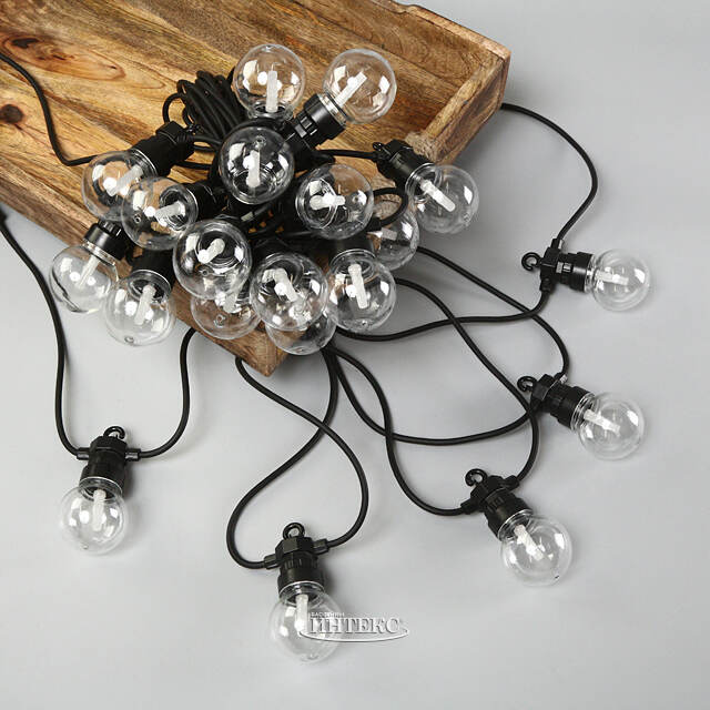 Гирлянда из лампочек Party Lights 10 м, 20 ламп, теплые белые LED, черный ПВХ, соединяемая, контроллер, IP44 Winter Deco