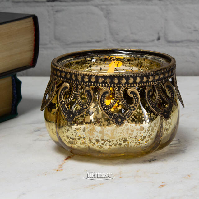 Стеклянный подсвечник Теофило 9 см золотой Goodwill