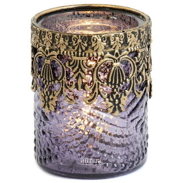 Стеклянный подсвечник Vermondo 9 см лиловый Goodwill