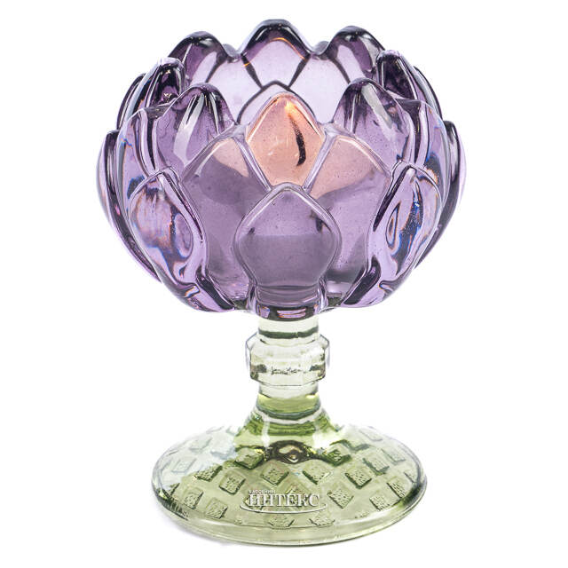 Стеклянный подсвечник-бокал Лотос Candele 11 см сиреневый Goodwill
