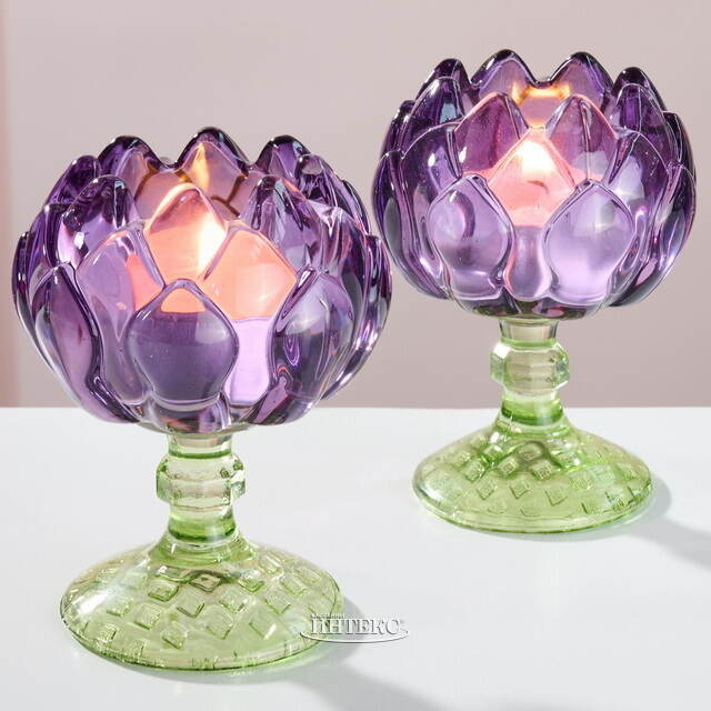 Стеклянный подсвечник-бокал Лотос Candele 11 см сиреневый Goodwill