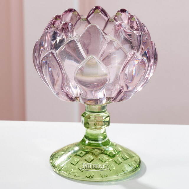 Стеклянный подсвечник-бокал Лотос Candele 11 см розовый Goodwill