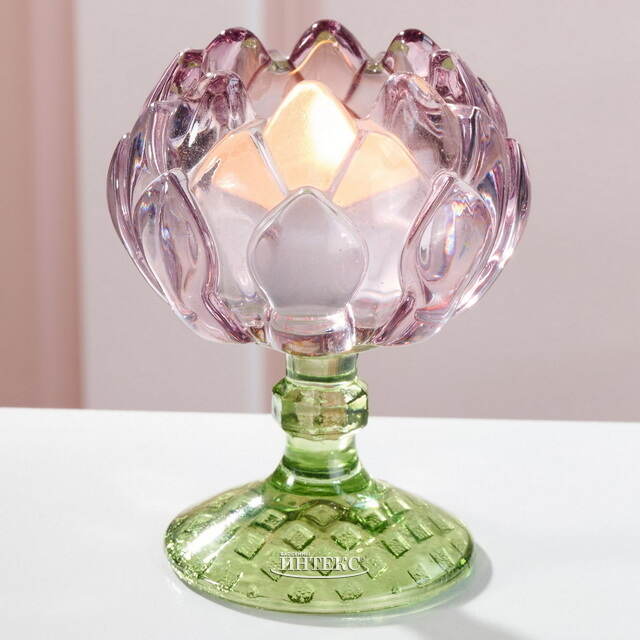 Стеклянный подсвечник-бокал Лотос Candele 11 см розовый Goodwill