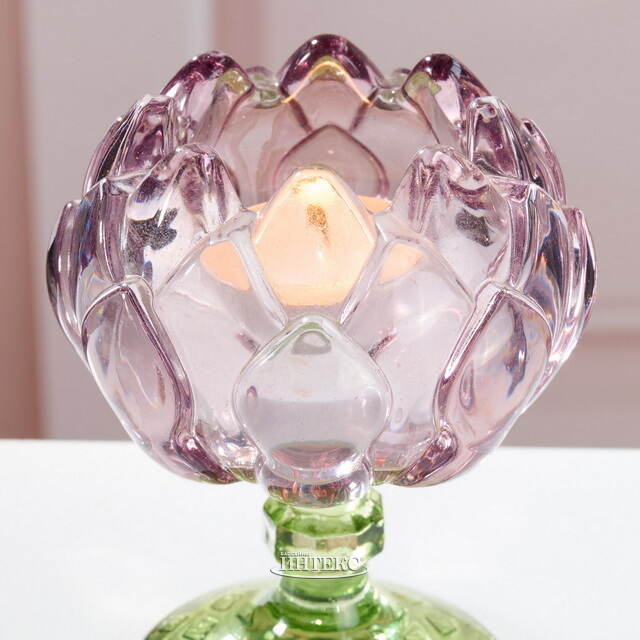 Стеклянный подсвечник-бокал Лотос Candele 11 см розовый Goodwill