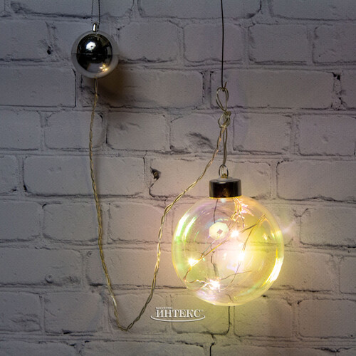 Декоративный подвесной светильник Шар Инграм 8 см, 4 теплых белых LED лампы, на батарейках, стекло Peha