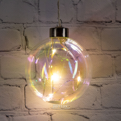 Декоративный подвесной светильник Шар Кристер 8 см, 4 теплые белые LED лампы, на батарейках, стекло Peha