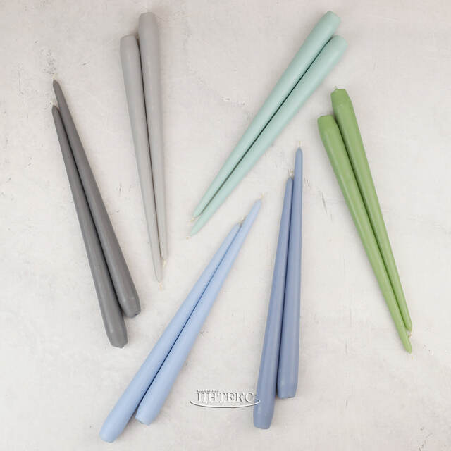 Высокие свечи 30 см Андреа Velvet серо-голубые, 5 шт Candleslight