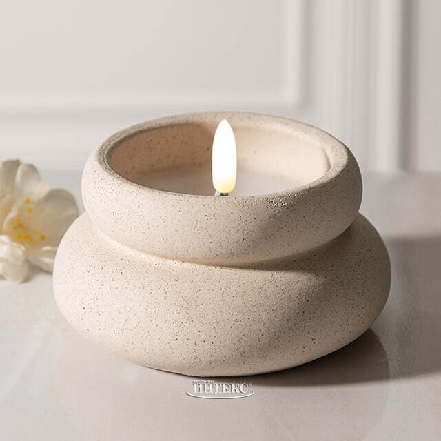 Светодиодная свеча Бигбери 11*6 см в бетонном подсвечнике, на батарейках, кремовая Koopman