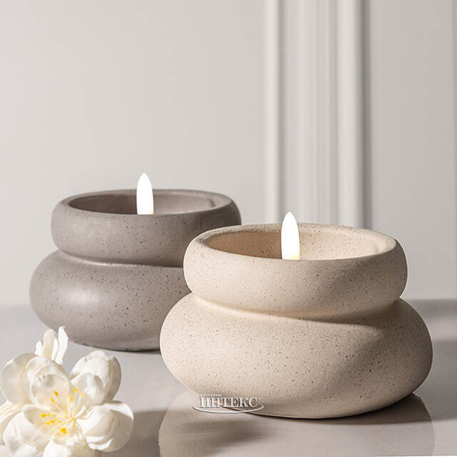 Светодиодная свеча Бигбери 11*6 см в бетонном подсвечнике, на батарейках, кремовая Koopman