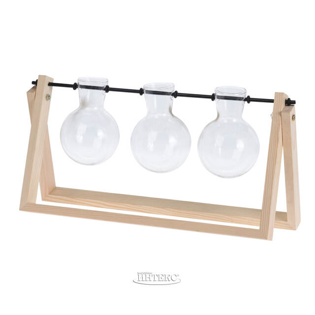 Маленькие вазы Пауэлл 30*15 см на деревянной подставке, 3 шт, стекло Koopman