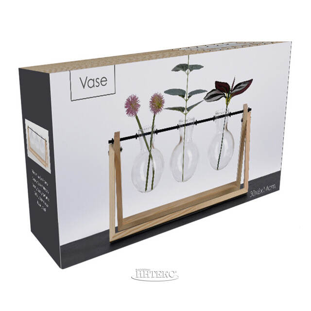 Маленькие вазы Пауэлл 30*15 см на деревянной подставке, 3 шт, стекло Koopman