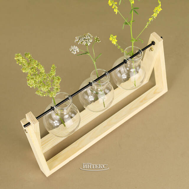 Маленькие вазы Пауэлл 30*15 см на деревянной подставке, 3 шт, стекло Koopman