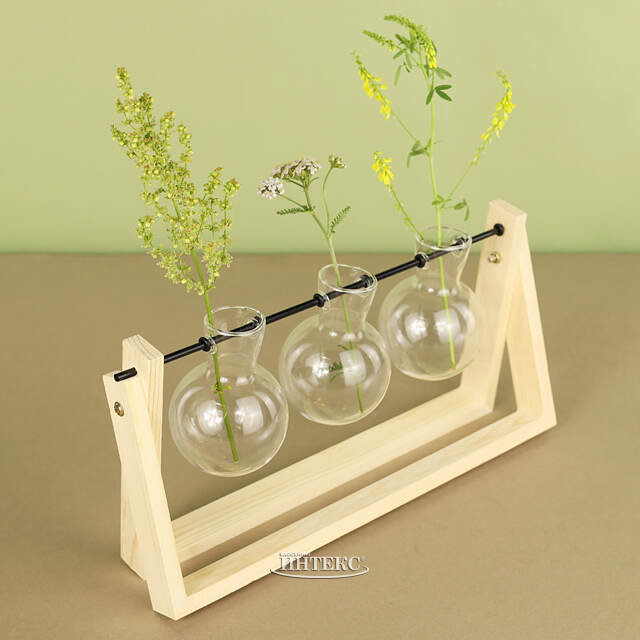 Маленькие вазы Пауэлл 30*15 см на деревянной подставке, 3 шт, стекло Koopman