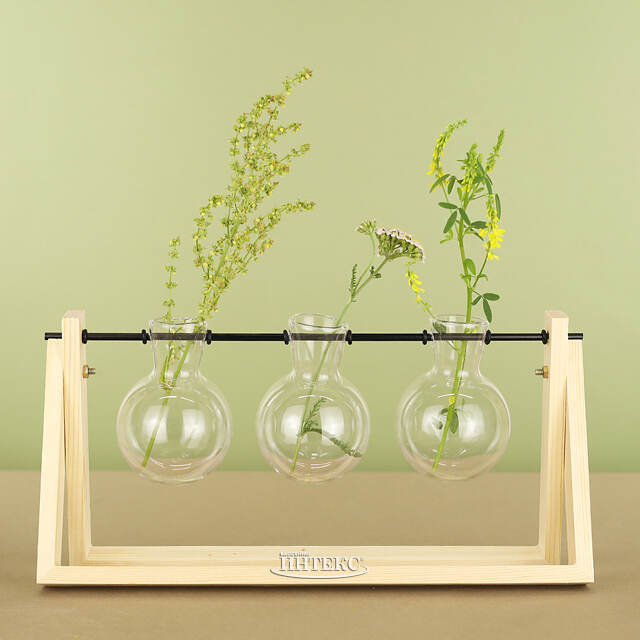 Маленькие вазы Пауэлл 30*15 см на деревянной подставке, 3 шт, стекло Koopman