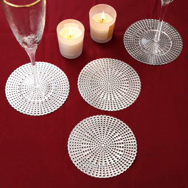 Набор подставок под кружки и стаканы Дэйзи 13 см серебряные, 4 шт Koopman