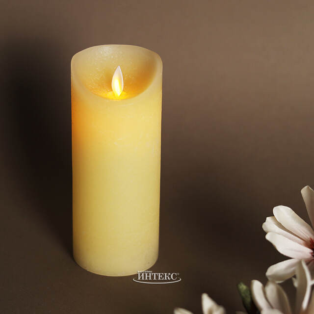 Светодиодная свеча с имитацией пламени 18 см, кремовая восковая, батарейка Peha