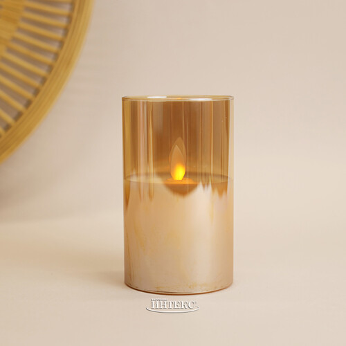 Светильник свеча восковая в колбе с живым пламенем Лацио 12.5 см золотая на батарейках Edelman