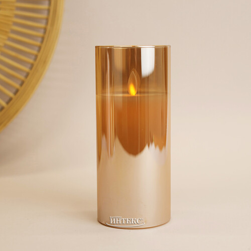Светильник свеча восковая в колбе с живым пламенем Лацио 17.5 см золотая на батарейках Edelman