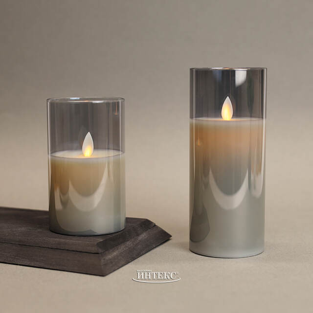 Светильник свеча восковая в колбе с живым пламенем Лацио 17.5 см дымчатая на батарейках Edelman