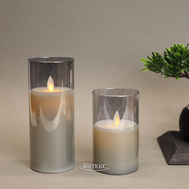 Светильник свеча восковая в колбе с живым пламенем Лацио 17.5 см дымчатая на батарейках Edelman